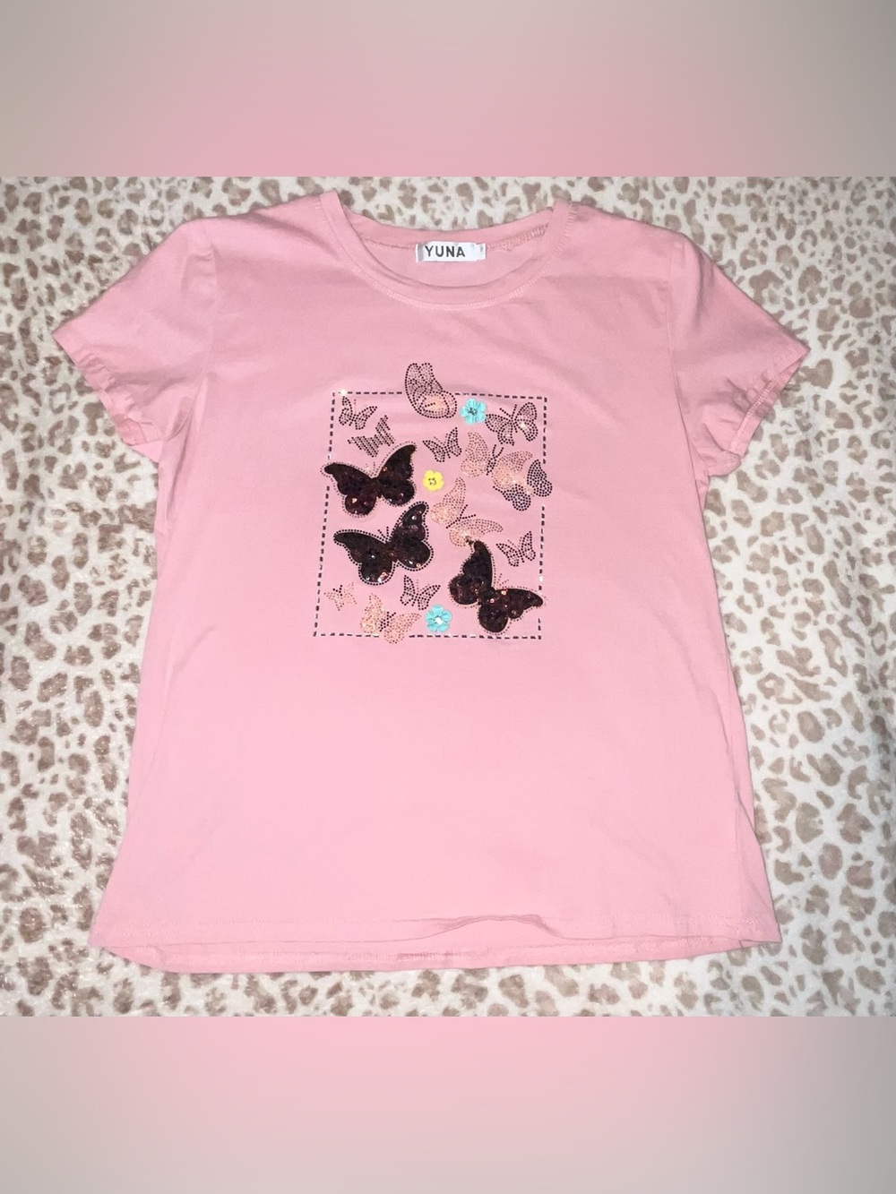 Yuna Kids Pink Butterfly Sequin Tee